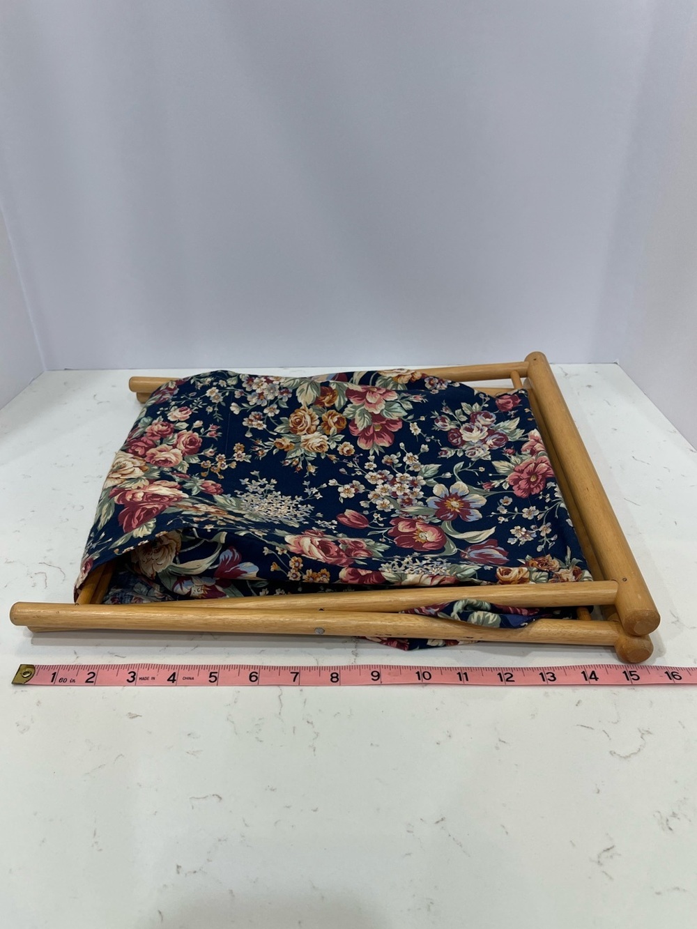 Vintage Foldable Wooden Sewing Basket Floral Knitting Craft Storage Caddy - Picture 15 of 15